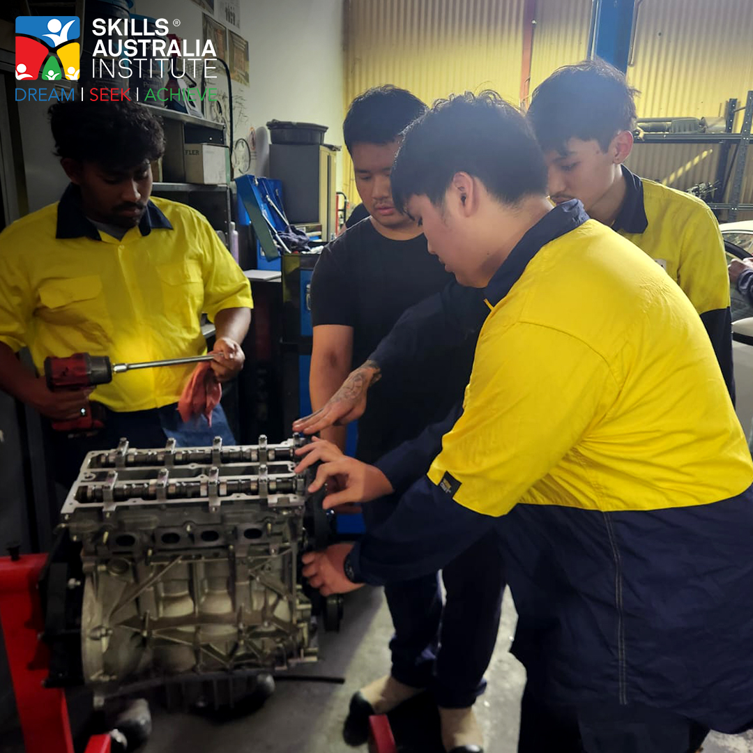 Automotive students at work
