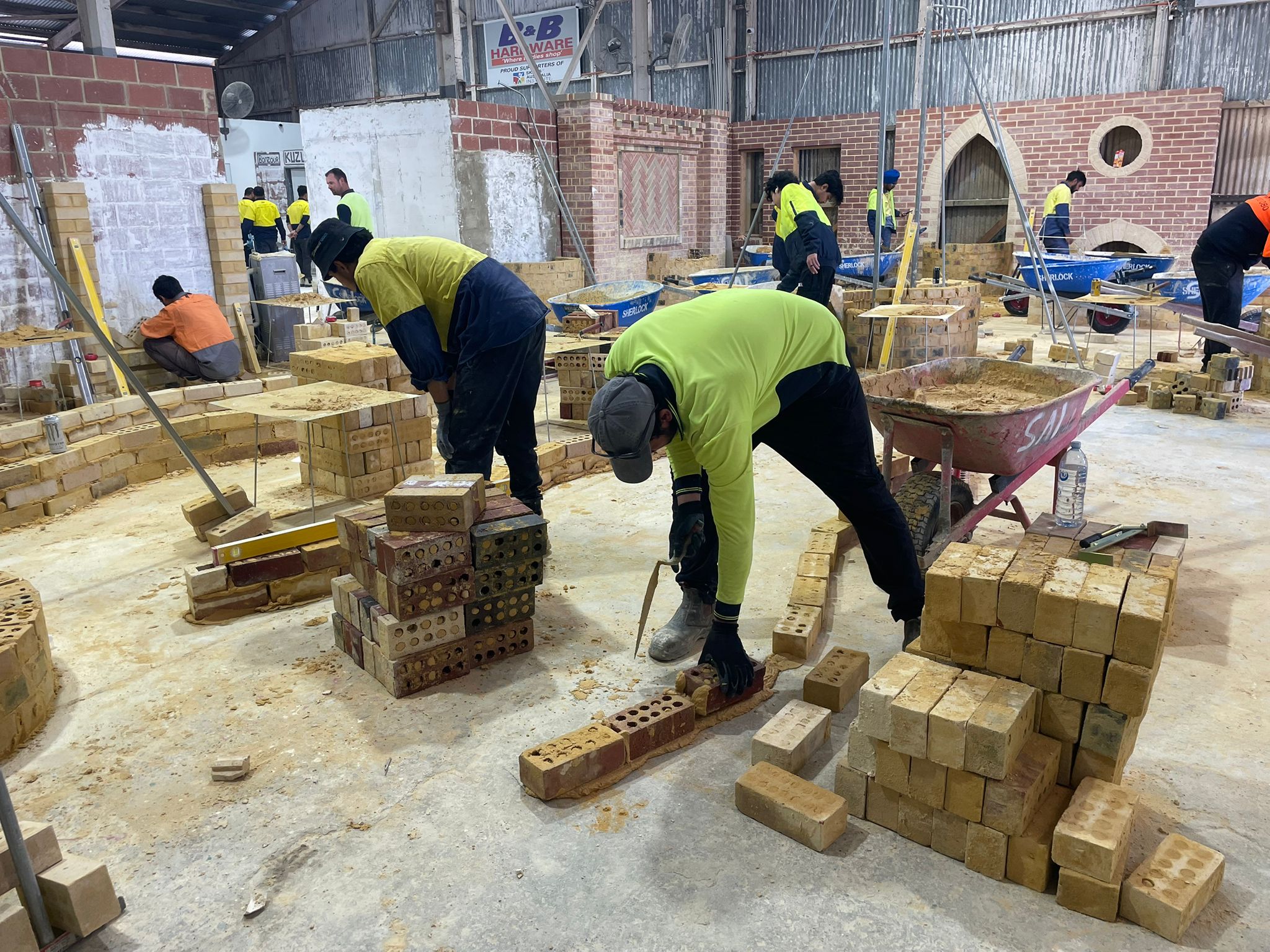 Bricklaying students on site